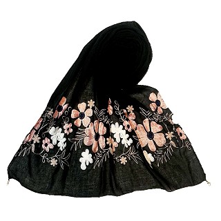 Limited edition embroidered flower hijab - Black